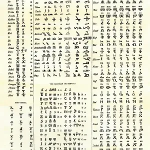 Early Alphabets Print: Hand-colored Woodcut of Ancient Scripts Early Alphabets Print: Hand-colored Woodcut of Ancient Scripts