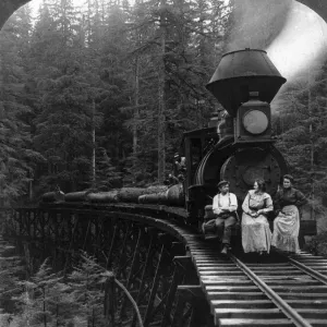 Print of a logging train in the Cascade Mountains, Oregon Print of a logging train in the Cascade Mountains, Oregon