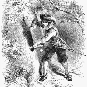 EL ROBLE DE LA CARTA, 1687. El capitán Joseph Wadsworth escondiendo la Carta de Connecticut en el hueco de un roble blanco en Hartford, Connecticut, en 1687 después de que se le había pedido a la carta al gobernador real de Nueva Inglaterra, Sir Edmund An EL ROBLE DE LA CARTA, 1687. El capitán Joseph Wadsworth escondiendo la Carta de Connecticut en el hueco de un roble blanco en Hartford, Connecticut, en 1687 después de que se le había pedido a la carta al gobernador real de Nueva Inglaterra, Sir Edmund An