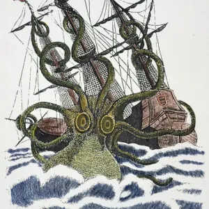 Giant Octopus Attacking a Vessel Print Giant Octopus Attacking a Vessel Print