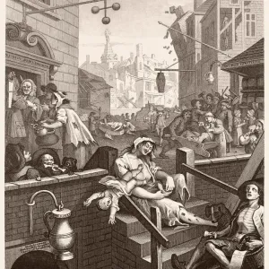 Hogarth's Gin Lane Print, Steel Engraving, c1860 Hogarth's Gin Lane Print, Steel Engraving, c1860