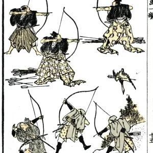 Woodblock Print of Six Samurai in Archery and Hunting Attire, 1817 Woodblock Print of Six Samurai in Archery and Hunting Attire, 1817