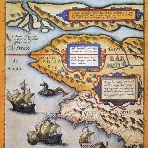 Bering Strait Map Print, 1593 Bering Strait Map Print, 1593