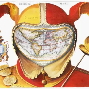 Fool's Cap World Map Print, 1590 Fool's Cap World Map Print, 1590