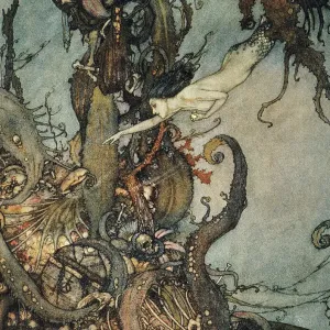 Sie sahen die leuchtende Tränke flackernd in ihrer Hand liegen. Zeichnung von Edmund Dulac aus dem Jahr 1911 für den Märchenroman von Hans Christian Andersen Sie sahen die leuchtende Tränke flackernd in ihrer Hand liegen. Zeichnung von Edmund Dulac aus dem Jahr 1911 für den Märchenroman von Hans Christian Andersen
