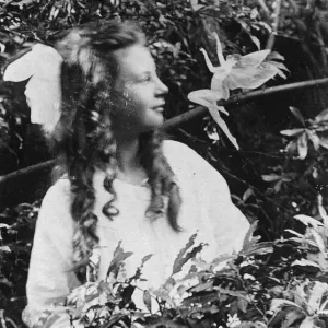 Print of a leaping fairy in a photograph from the FAIRY HOAX, 1920 Print of a leaping fairy in a photograph from the FAIRY HOAX, 1920