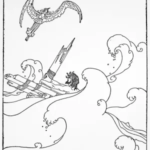 Print of Odysseus shipwrecked from Homer's Odyssey, c1918 Print of Odysseus shipwrecked from Homer's Odyssey, c1918