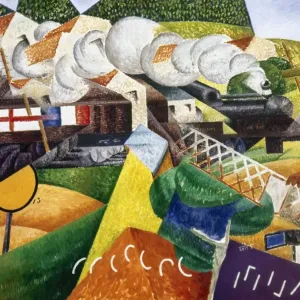 Gino Severini's Red Cross Train Passing a Village Print Gino Severini's Red Cross Train Passing a Village Print