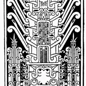 Print of the Raimondi Stele, depicting a Chavin chieftain Print of the Raimondi Stele, depicting a Chavin chieftain