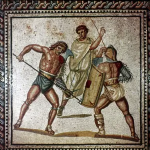 Roman Gladiators Print: Ancient Mosaic of Combat Scene Roman Gladiators Print: Ancient Mosaic of Combat Scene