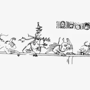 Tikal: Mayan Inscription Print - Canoe Scene on Animal Bone Tikal: Mayan Inscription Print - Canoe Scene on Animal Bone