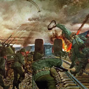 Print of U.S. Army 9th Division crossing the Rhine River at Remagen, Germany in 1945 Print of U.S. Army 9th Division crossing the Rhine River at Remagen, Germany in 1945