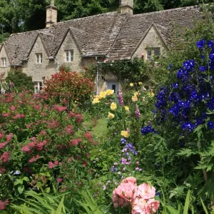 Cotswold Cottage Garden Print, Bibury Village Scene Cotswold Cottage Garden Print, Bibury Village Scene