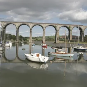 St Germans Rail Viaduct Print over River Boats St Germans Rail Viaduct Print over River Boats