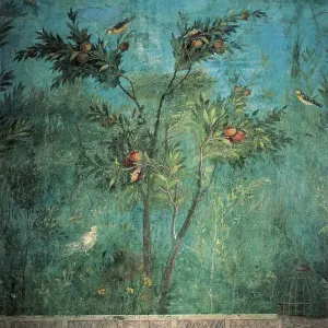 Print of a Roman fresco detail, pomegranate tree in a garden scene Print of a Roman fresco detail, pomegranate tree in a garden scene