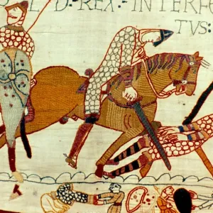 Tapicería de Bayeux 1067: Batalla de Hastings, 14 octubre 1066. La muerte de Haroldo II. Tapicería de Bayeux 1067: Batalla de Hastings, 14 octubre 1066. La muerte de Haroldo II.