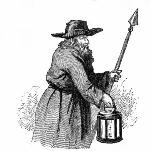 London Night Watchman Print, 1569 Engraving London Night Watchman Print, 1569 Engraving