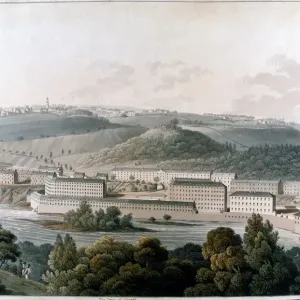 New Lanark Mills Aquatint Print c1815 New Lanark Mills Aquatint Print c1815
