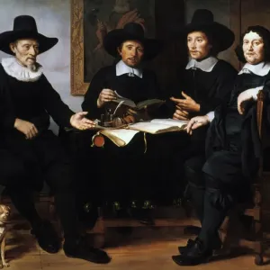 Four Officers of the Amsterdam Guild, a print in oil on canvas Four Officers of the Amsterdam Guild, a print in oil on canvas