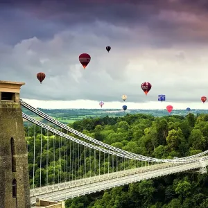 Hot Air Balloons over Clifton Suspension Bridge Print