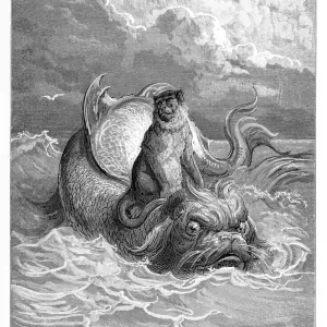 Gustave Dore's The Monkey and the Dolphin Print Gustave Dore's The Monkey and the Dolphin Print