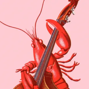 Lobster Playing Upright Bass Print Lobster Playing Upright Bass Print