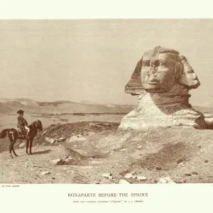 Vintage Engraving Print of Napoleon before the Sphinx