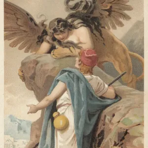 Oedipus and the Sphinx Lithograph Print, 1897 Oedipus and the Sphinx Lithograph Print, 1897