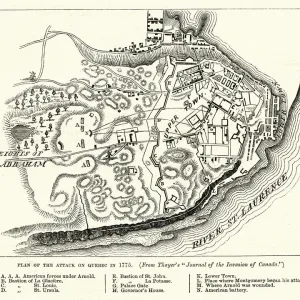 Vintage Engraving Print: Plan of the Battle of Quebec (1775) Vintage Engraving Print: Plan of the Battle of Quebec (1775)