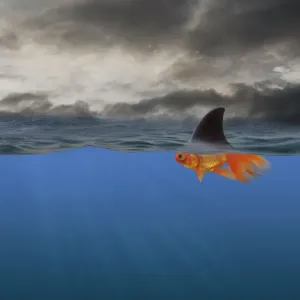 Fierce Goldfish in Stormy Ocean Print