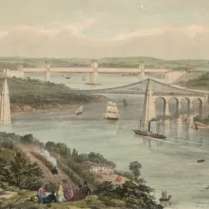 Caernarvon Bridges Print - Menai Suspension and Britannia Tubular Caernarvon Bridges Print - Menai Suspension and Britannia Tubular