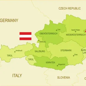Austrian Flat Map Print with National Flag Austrian Flat Map Print with National Flag