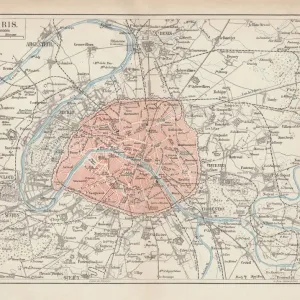 Mapa de la ciudad de París, litografía, publicado en 1877. Mapa de la ciudad de París, litografía, publicado en 1877.