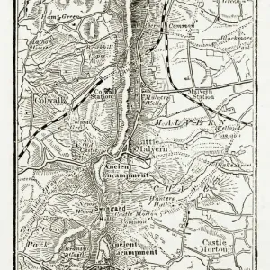 Mapa de las colinas de Malvern en Worcestershire, Inglaterra Grabado victoriano, 1840. Mapa de las colinas de Malvern en Worcestershire, Inglaterra Grabado victoriano, 1840.