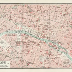 Map of Paris 1900 Meyers Hand-Atlas Print Map of Paris 1900 Meyers Hand-Atlas Print
