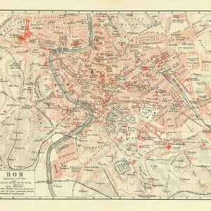 Mapa antiguo de litografía cromática de Roma, Italia. Mapa antiguo de litografía cromática de Roma, Italia.