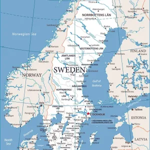 Sweden Vector Map Print - Detailed Illustration Sweden Vector Map Print - Detailed Illustration