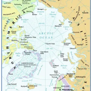 l'océan arctique, cartographie, carte, pas de personnes, pôle nord, projection équivalente polaire