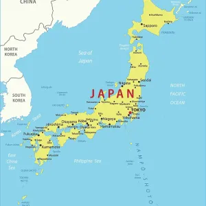 Coloured Map of Japan Print (Reference Maps)