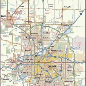 Carte de la région de Denver, Colorado.
