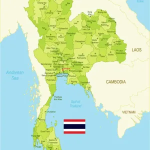 Detailed Thailand Print Map with Surroundings and Provinces