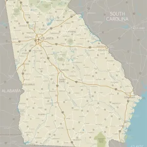 Georgia State Map Print: Cities, Roads, Rivers & Lakes Georgia State Map Print: Cities, Roads, Rivers & Lakes