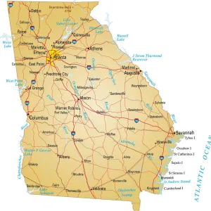 Georgia Map Print with Major Roads and Cities Georgia Map Print with Major Roads and Cities