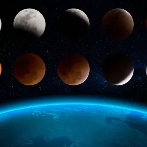 Moon eclipse, total lunar eclipse and blood moon, Montevideo, Uruguay, 2015