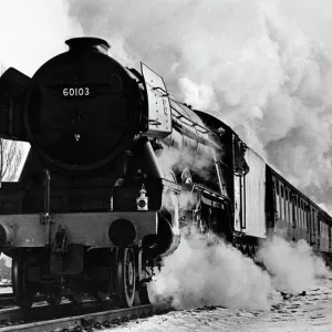 Print of The Flying Scotsman at Potters Bar station, 14 January 1963 Print of The Flying Scotsman at Potters Bar station, 14 January 1963