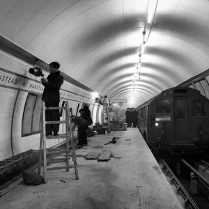 Black and white print of a London Underground platform Black and white print of a London Underground platform