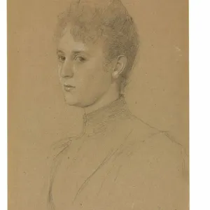 Studie zu einem Porträt (Frau Heymann?), um 1892 (Bleistift mit weißer Höhenung auf bufffarbenem Papier). Studie zu einem Porträt (Frau Heymann?), um 1892 (Bleistift mit weißer Höhenung auf bufffarbenem Papier).