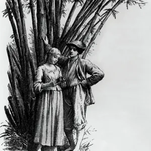 18th Century French Print: Characters in a Cane Thicket 18th Century French Print: Characters in a Cane Thicket