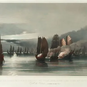 Attack on the Pirate Squadron of Chuiapoo, off Tysami, China, on the night of the 28th September 1849 by HMS Columbine, J C Dalrymple Hay, Esqr, Commr, c.1849 (print, lithograph, coloured) Attack on the Pirate Squadron of Chuiapoo, off Tysami, China, on the night of the 28th September 1849 by HMS Columbine, J C Dalrymple Hay, Esqr, Commr, c.1849 (print, lithograph, coloured)