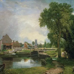 Dedham Lock and Mill Oil Print, 1820 Dedham Lock and Mill Oil Print, 1820
